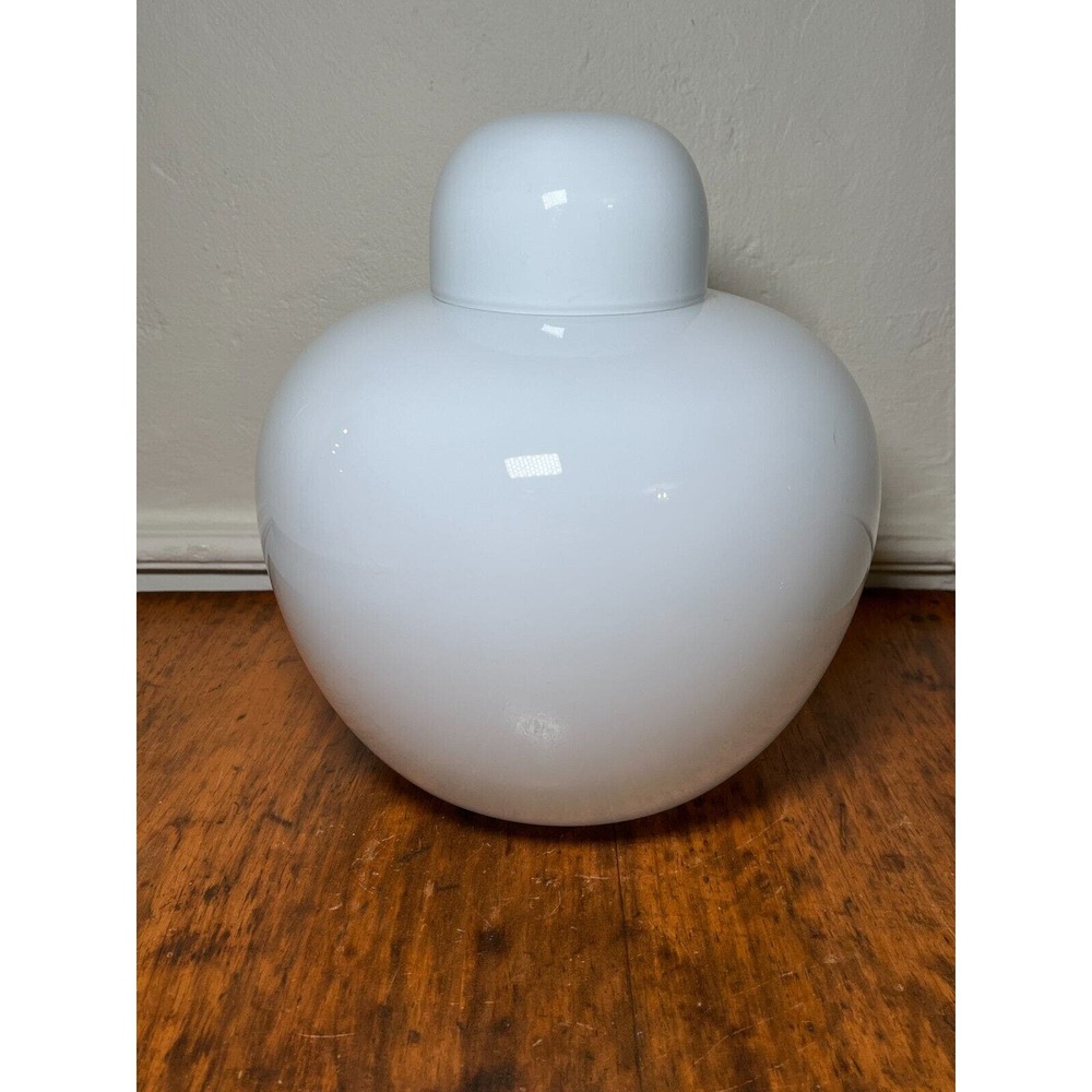 Venini '95 Signed Carlo Scarpa Murano Italy White Glass Ginger Jar Lidded Vase
